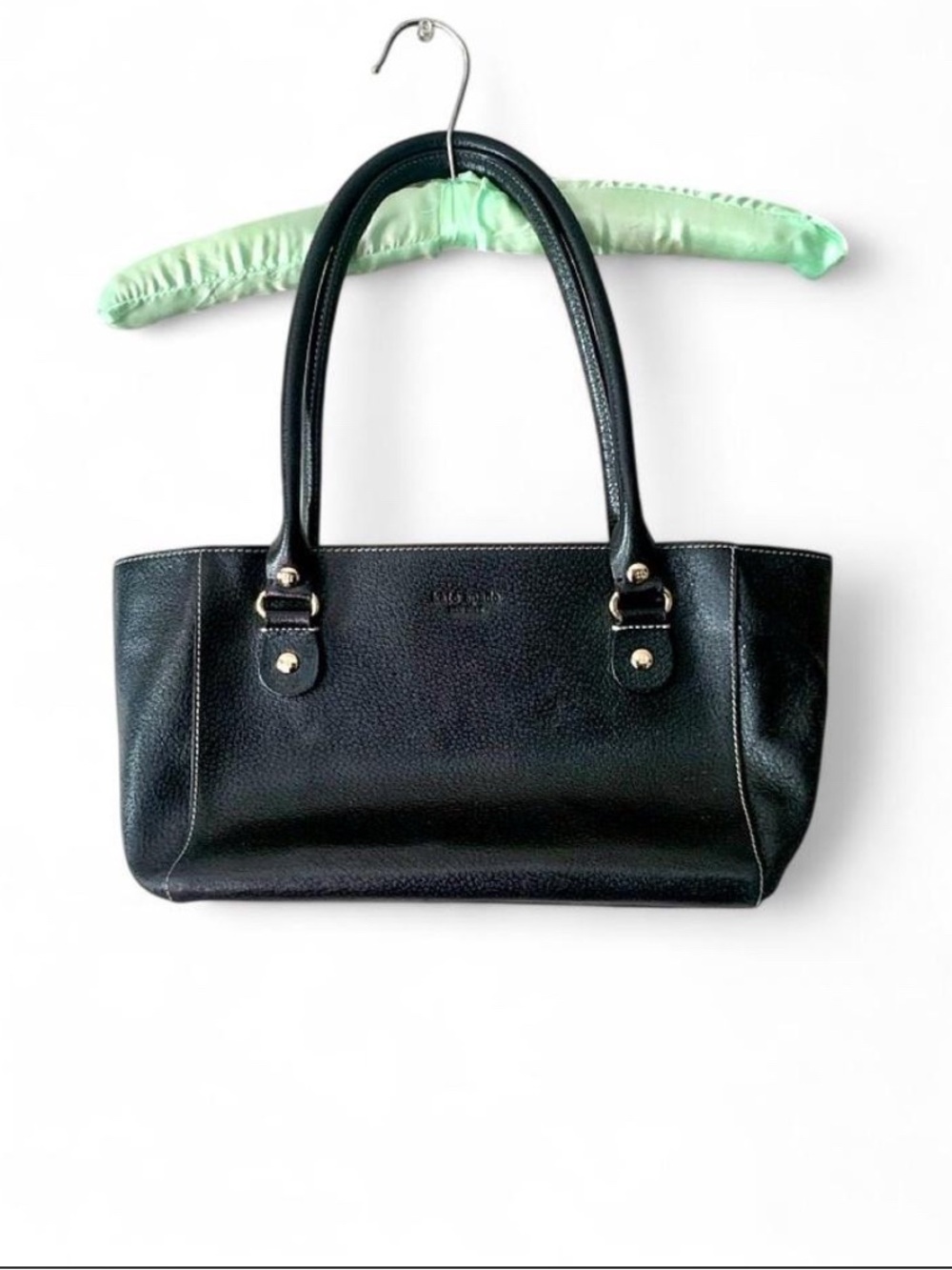 Vintage Kate Spade Black Pebbled Leather Shoulder Bag - Contrast Stitch